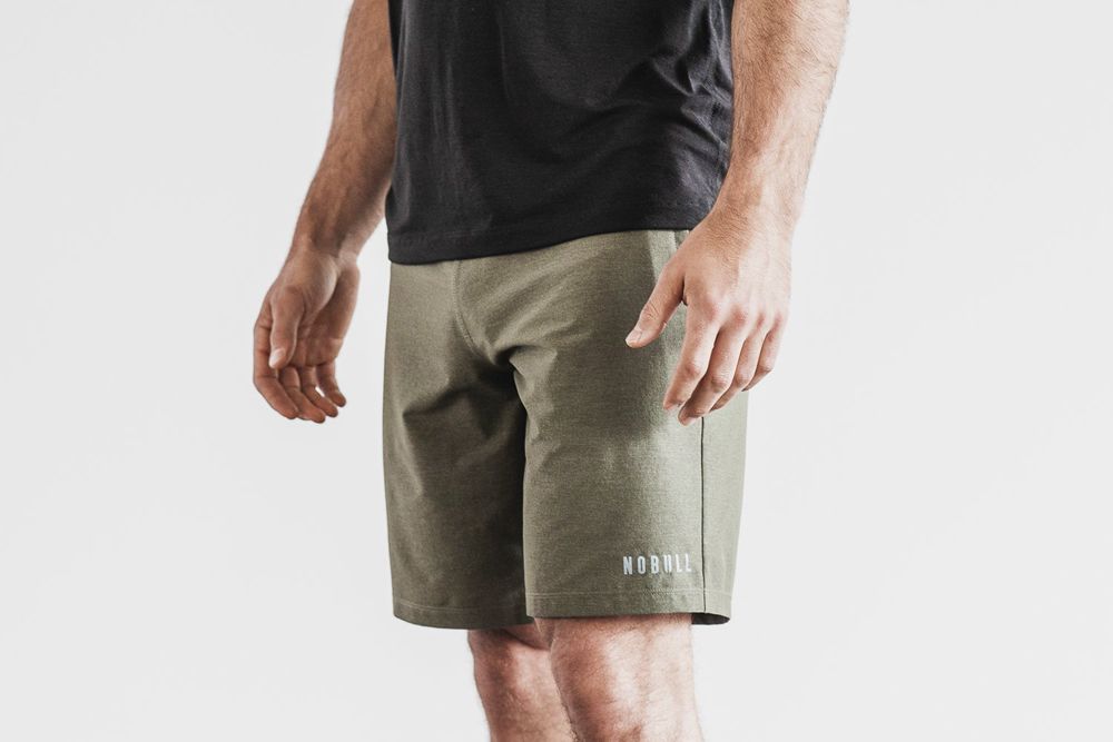 NOBULL Men's Stretch Woven 9" Shorts - Army Green Heather - Ireland (7213GWXOS)